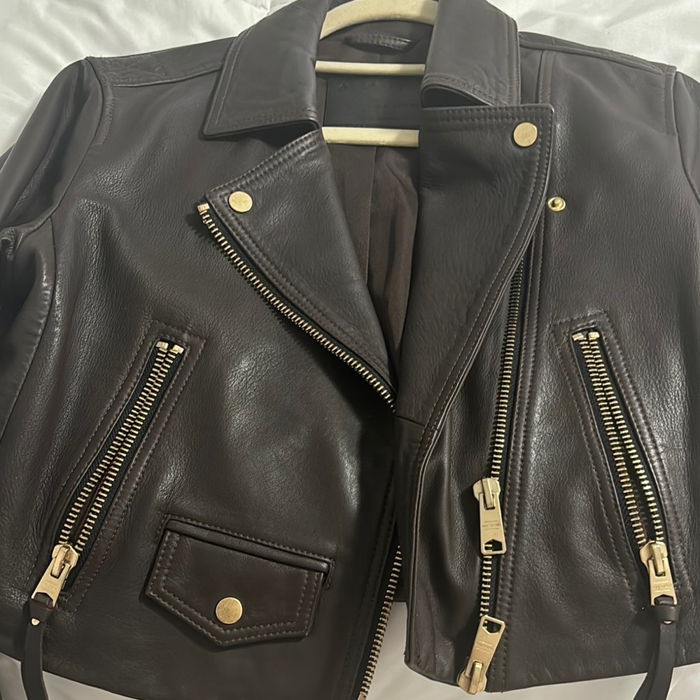 All Saints Dark Brown Leather Jacket